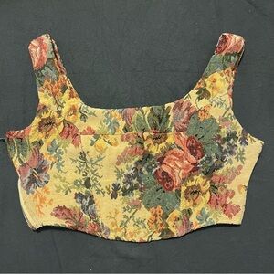 Cider Corset Crop Top Floral Tapestry Ren Fair Side Zip medium slim fit